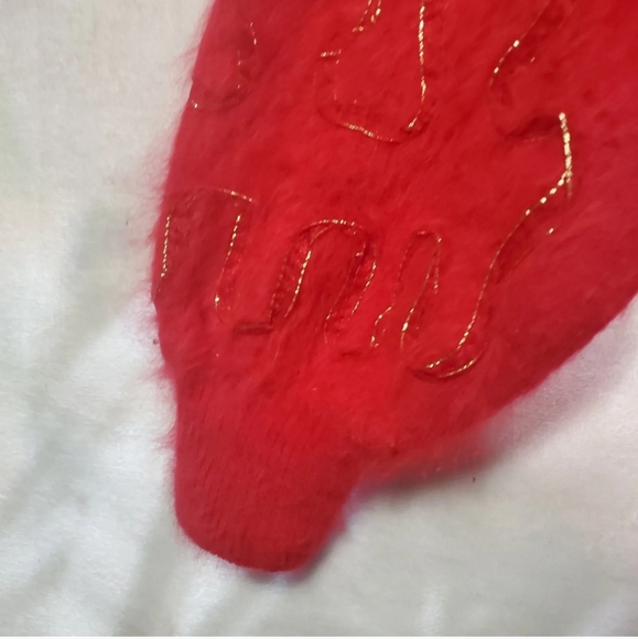 Vintage Gee Gee 80s LG Red Angora Lavish Sweater Pullover Ribbon Beaded W19 - Picture 14 of 15